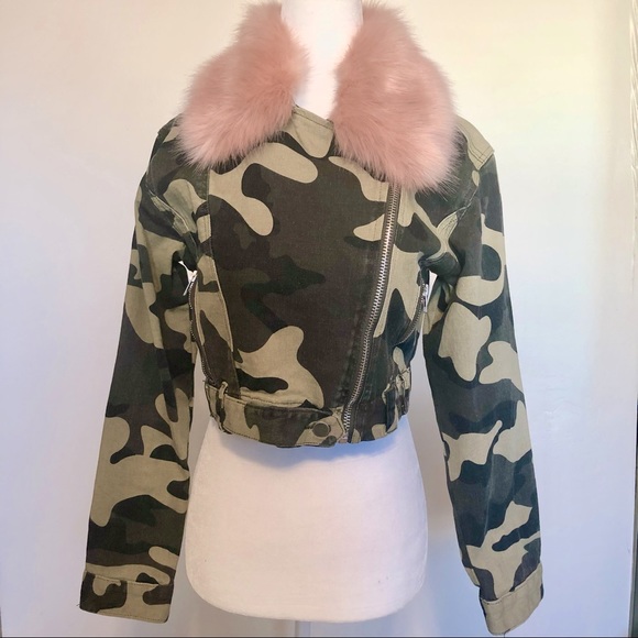 Fur Trim Cammo Cropped Jacket - Picture 1 of 5